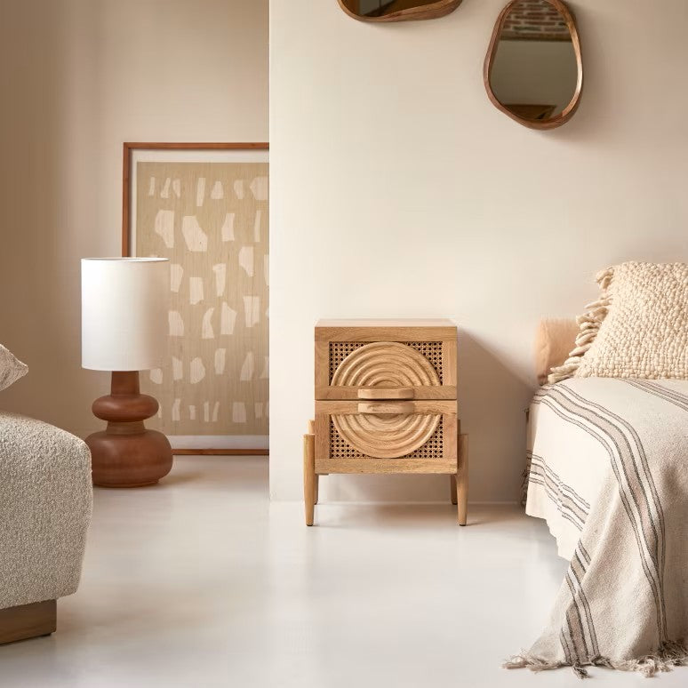 bedside table 55 cm H x 39 cm W x 40 cm D